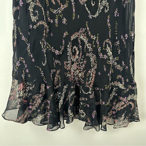 Eva Blue Dress Size 10 Petite Black Floral Y2K Whimsygoth Fairy Beaded - Picture 4 of 8